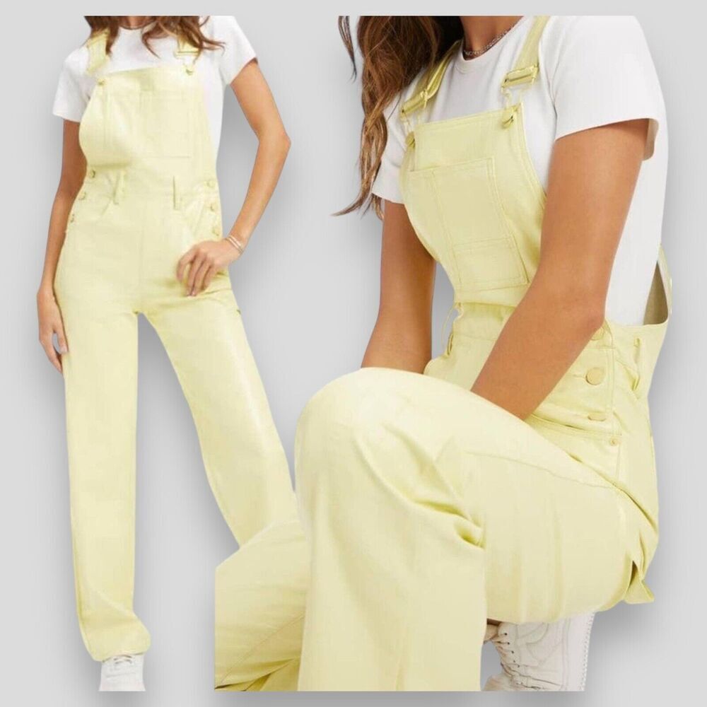 Good American Better Than Leather Straight Leg Overalls Key‎ Lime Pastel Size 8